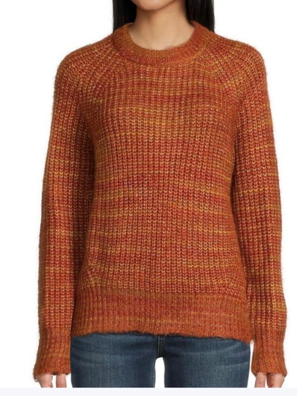 EVEREVE Long Sleeve Dark Orange/Golden Tan Chunky Marled Knit Sweater Sz XS